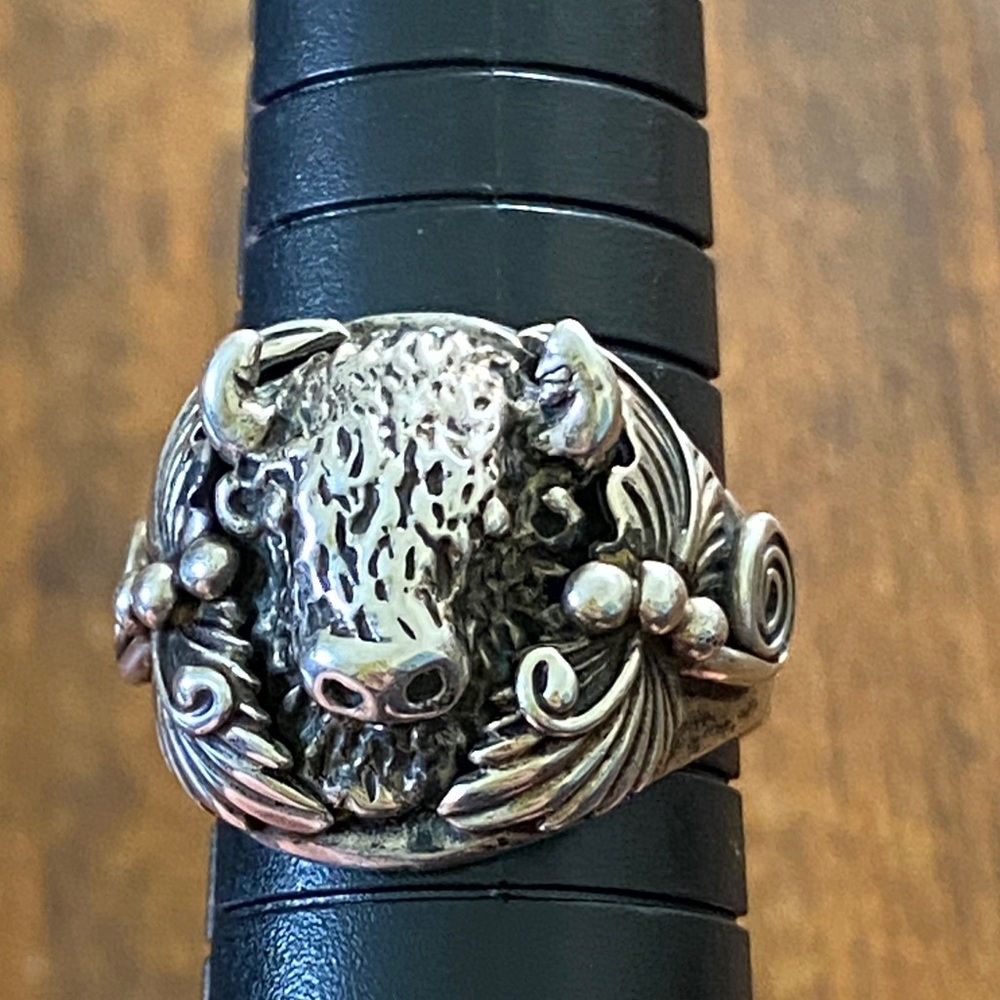 Robert Biacenti bison Silver Ring RB Sterling Southwestern Navajo Jewelry size 9
